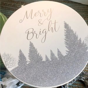 NEW! 🌲Wood White & Silver Lazy Susan “Merry & Bright”